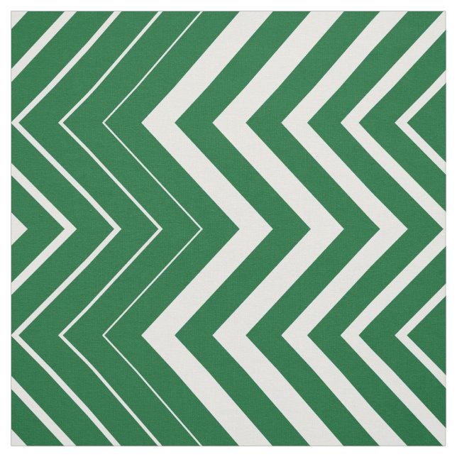 Hunter Green And White Zigzag Chevron Fabric (Swatch)