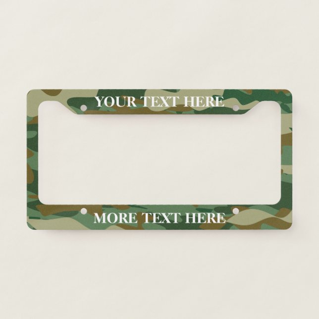 Hunter green army camo custom license plate frame (Front)