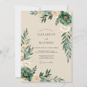 Hunter Green Artistic Botanical Wedding Invitation