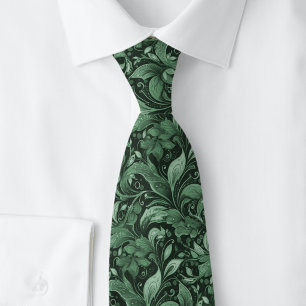 Hunter Green Botanical Batik Neck Tie