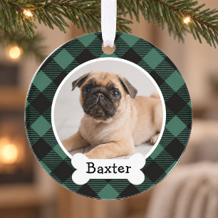 Hunter Green Buffalo Plaid Christmas Dog Photo Ornament