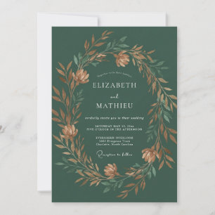 Hunter Green Burnished Autumnal Wedding Invitation