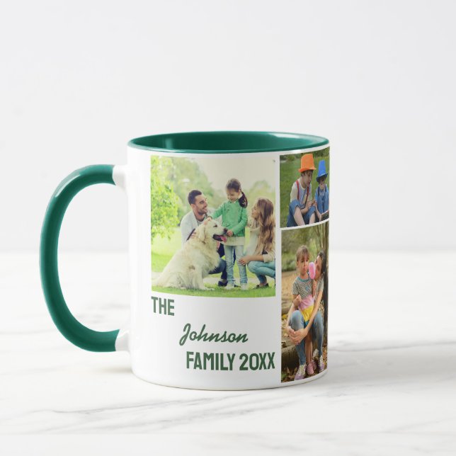 Hunter Green Calligraphy Family Photo Collage Mug (Left)