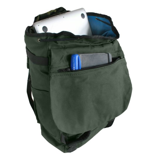 Hunter Green Canvas Rucksack with Blue Liner (Open)