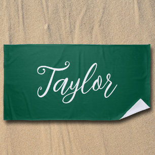 Hunter Green Chic Customized Handwritten Script Beach Towel