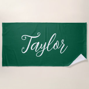Hunter Green Chic Customized Handwritten Script Beach Towel