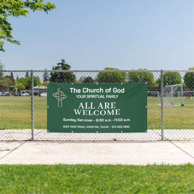 Hunter Green Church Banner With Logo (Insitu)