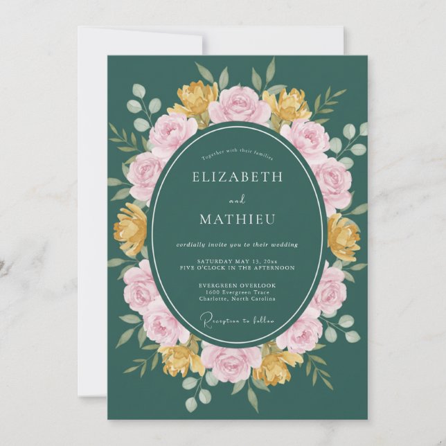 Hunter Green Classic Floral Wedding Invitation (Front)