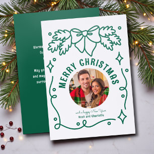 Hunter Green Coquette Christmas Family Photo Letterpress Photo Cards