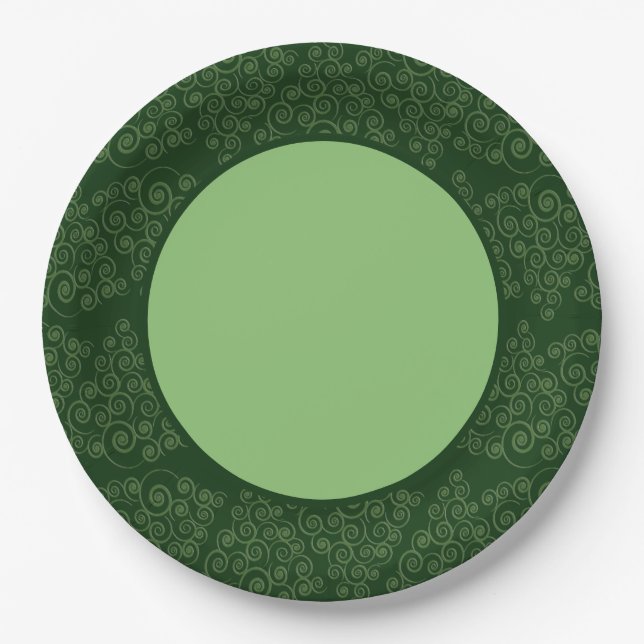 Hunter Green CurlyQue Christmas Tree Paper Plates (Front)