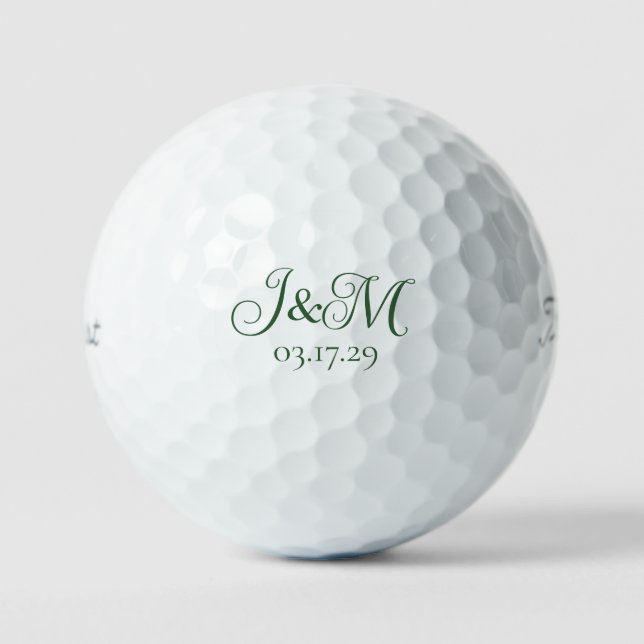 Hunter Green Custom Wedding Favors Initials  Golf Balls (Front)