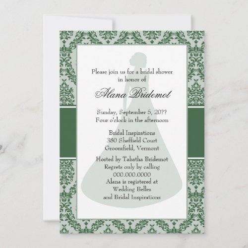 Hunter Green Damask Bridal Shower Invitation