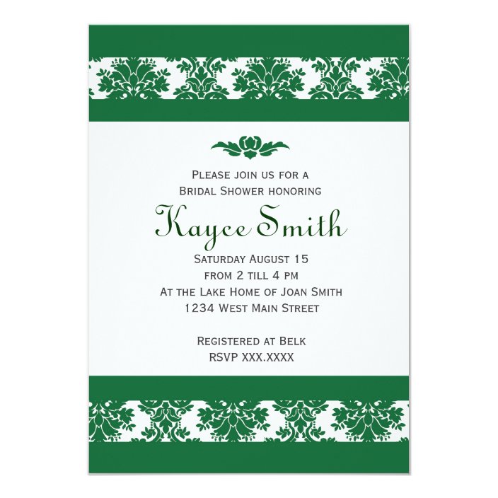 Hunter Green Damask Invitation