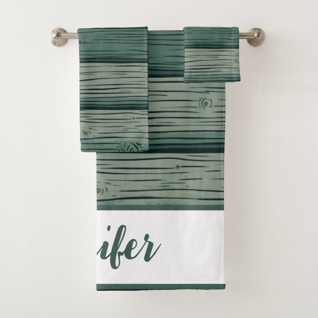 Hunter Green | Dark Green Wooden Shiplap Bath Towel Set (Insitu)