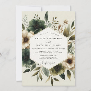 Hunter Green Earthy Flora Wedding Invitation