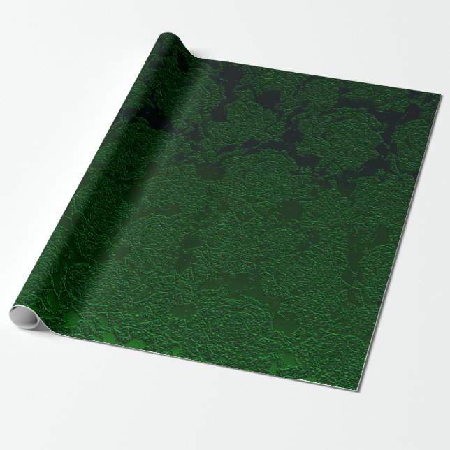 Hunter Green Elegant Succulent Pattern Design Wrapping Paper (Unrolled)
