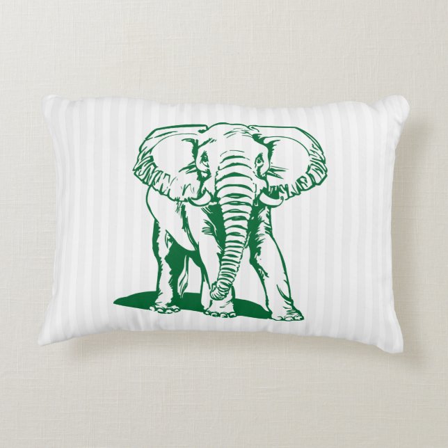 Hunter Green Elephant Line Drawing Accent Pi Pillow (Back)