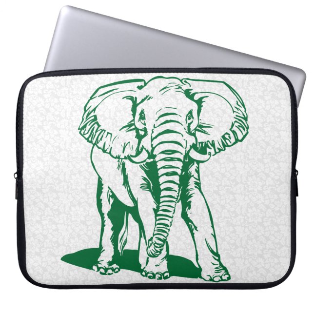 Hunter Green Elephant Line Drawing Laptop  Sleeve (Front)