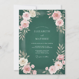 Hunter Green Enchanting Rose Wedding Invitation