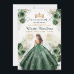 Hunter Green Floral Princess Gold Quiñceanera Invitation<br><div class="desc">EDITABLE Hunter Green Floral Princess Gold Quiñceanera Invitation
Elegant Emerald Green Flowers Gold Crown Princess Dress Mis Quince Invite
Quinceañera 15 Anos,  16th Birthday Gold Glitter</div>