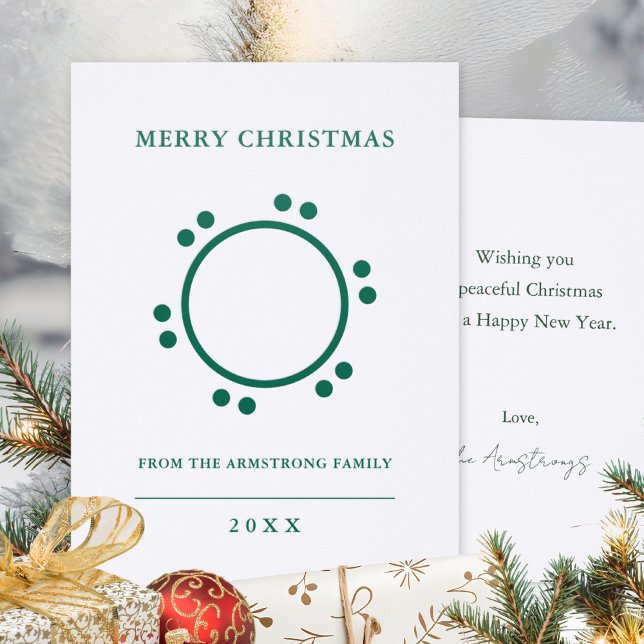 Hunter Green Geometric Dot Wreath Letterpress Photo Cards (Elegant Wreath Christmas Letterpress Card ©Susanne Sachers - Sunny Mind 🌞)