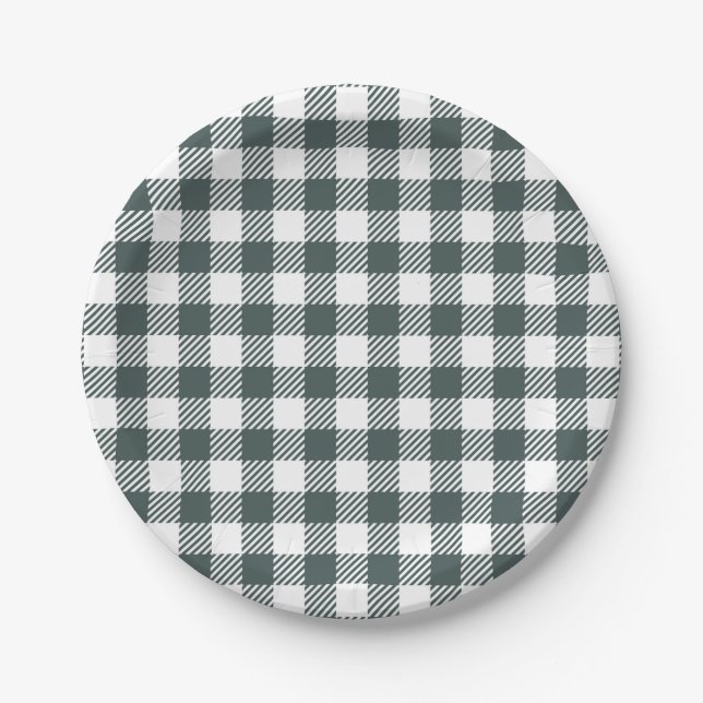 Hunter Green Gingham Pattern Paper Plates (Front)