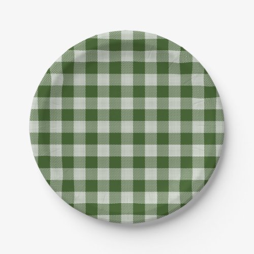 Hunter Green Gingham Plaid Paper Plate