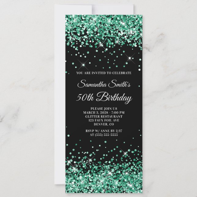Hunter Green Glitter Black 50th Birthday Invitation (Front)