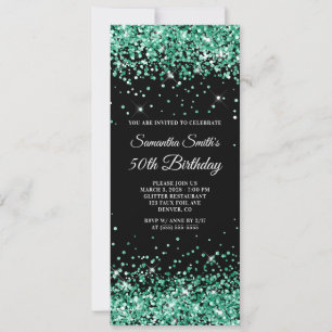 Hunter Green Glitter Black 50th Birthday Invitation