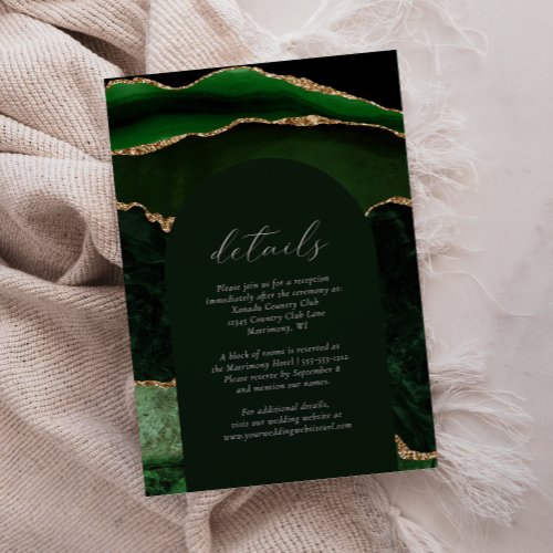 Hunter Green Gold Agate Arch Wedding Details Enclosure Card