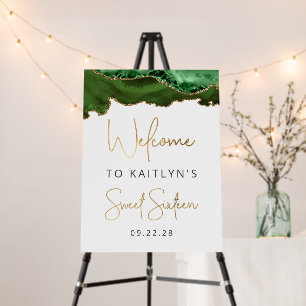 Hunter Green Gold Agate Sweet 16 Party Welcome Foam Board