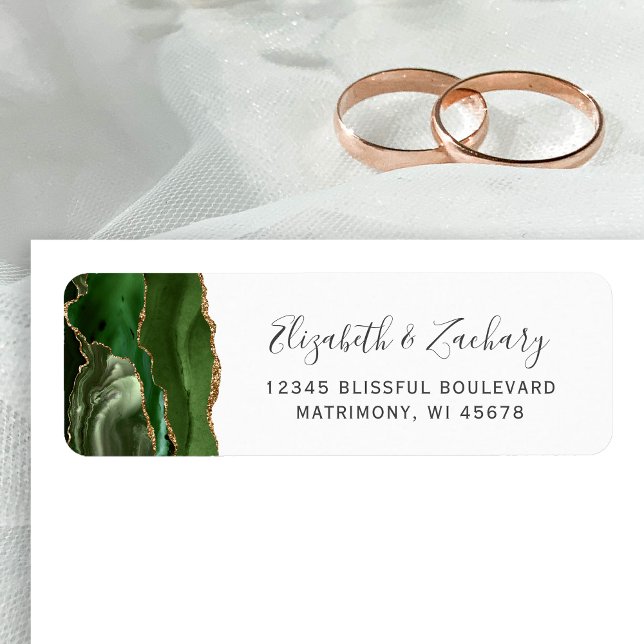 Hunter Green Gold Agate Wedding Return Address Label (Creator Uploaded)