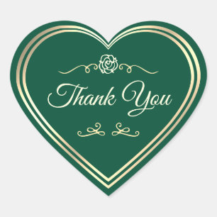 Hunter Green Gold Frame Vintage Rose Thank You Heart Sticker