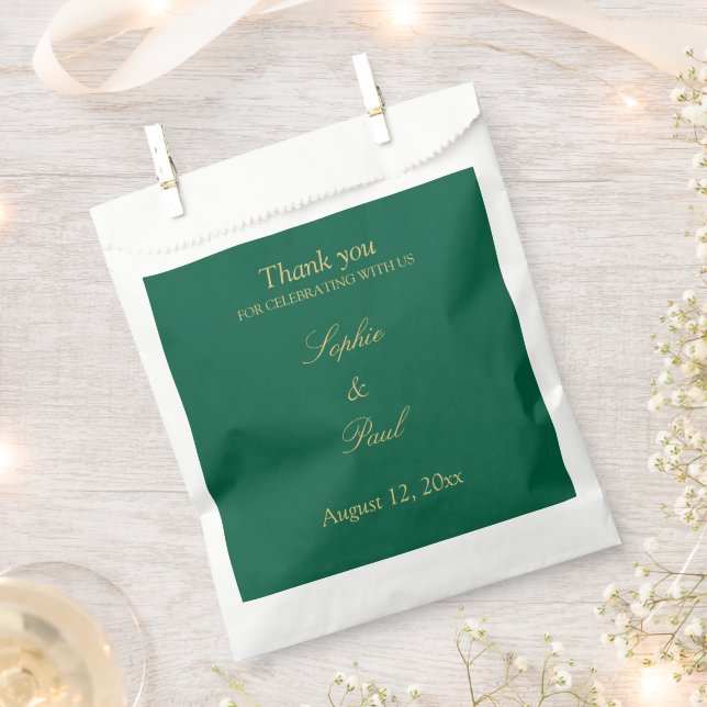Hunter Green Golden Beige Wedding Favor Bags (Clipped)