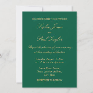 Hunter Green Golden Beige Wedding Invitation