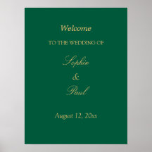 Hunter Green Golden Beige Wedding Welcome Poster