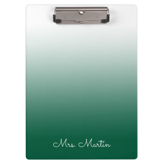 Hunter Green Gradient Personalized Teacher Clipboard (Front)