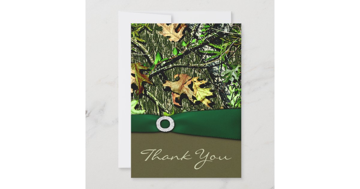 Hunter Green Hunting Camo Wedding Thank You Cards | Zazzle