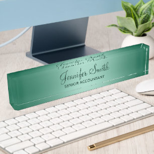 Hunter Green Light Teal Gradient with Job Title Desk Name Plate
