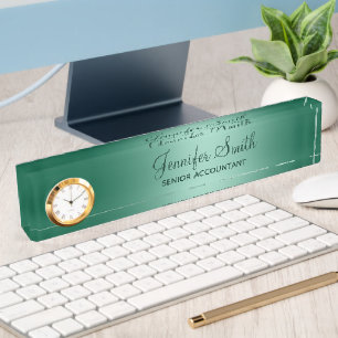 Hunter Green Light Teal Gradient with Job Title Desk Name Plate