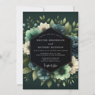 Hunter Green Luminous Bloom Wedding Invitation
