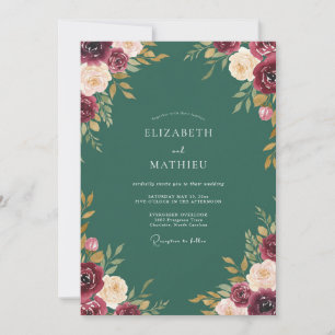 Hunter Green Luxurious Autumnal Wedding Invitation