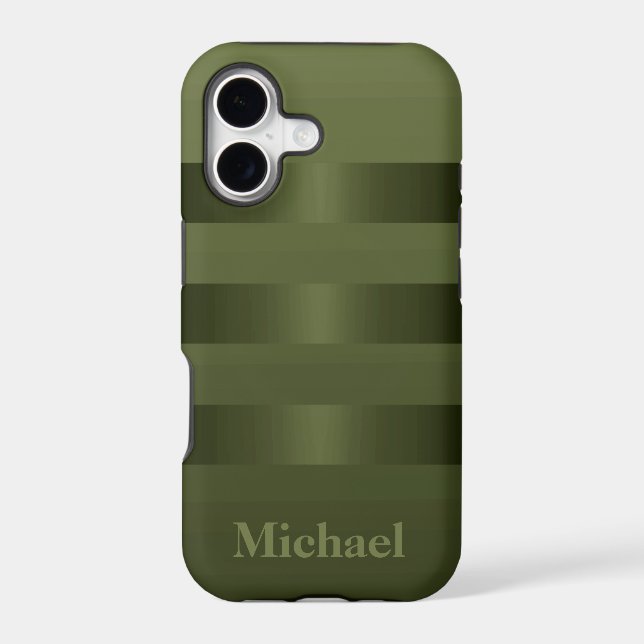 Hunter Green Manly Stripes Monogram Iphone Case (Back)