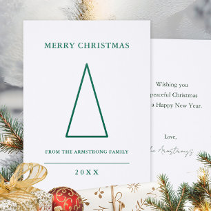 Hunter Green Minimalist Triangle Tree Outline Letterpress Photo Cards