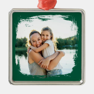 Hunter Green Modern Grunge Border Photo Metal Ornament