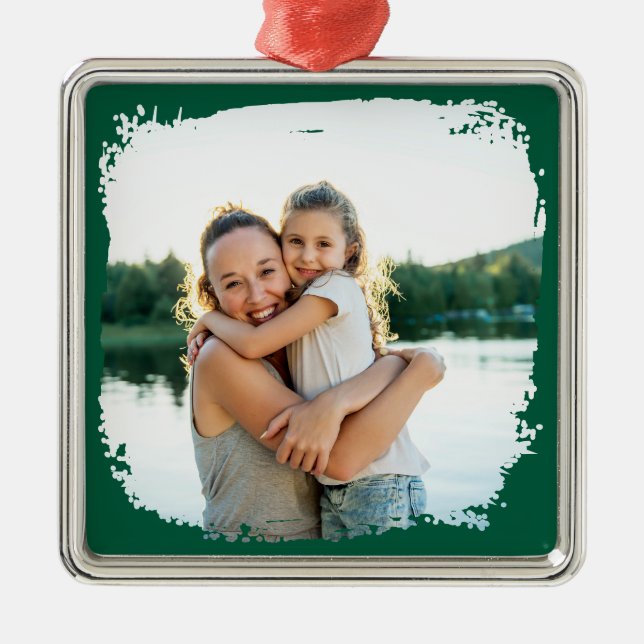 Hunter Green Modern Grunge Border Photo Metal Ornament (Front)