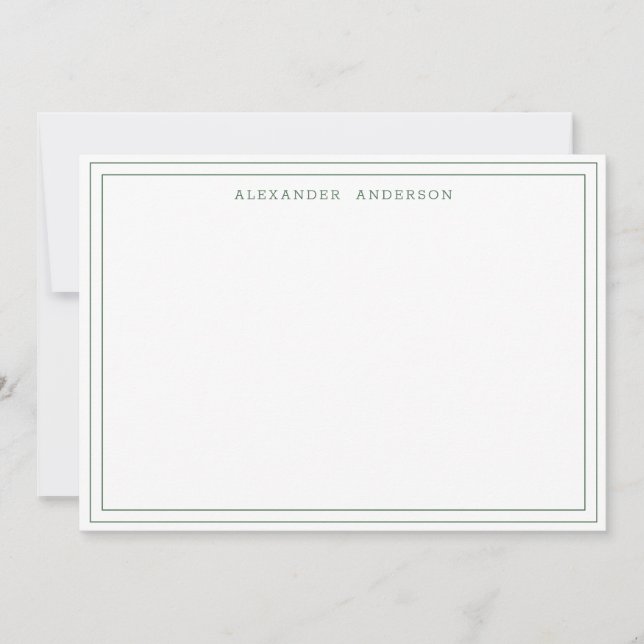 Hunter Green Modern Professional Double Border Note Card (Front)