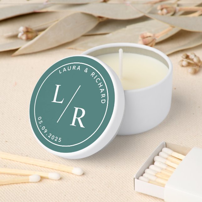 Hunter Green Modern Wedding Monogram Mini Candle Favors (Insitu)