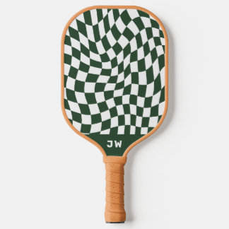 Hunter Green Monogram Vintage Wavy Checkered Pickleball Paddle