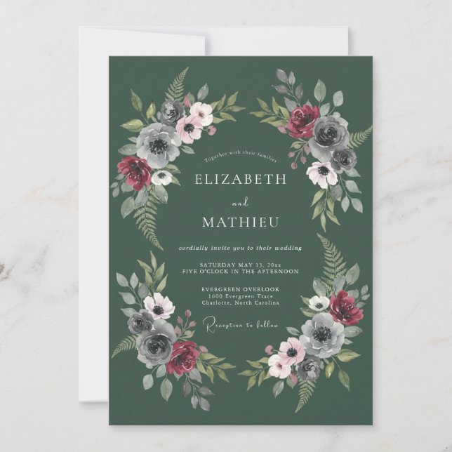 Hunter Green Moody Autumnal Wedding Invitation (Front)